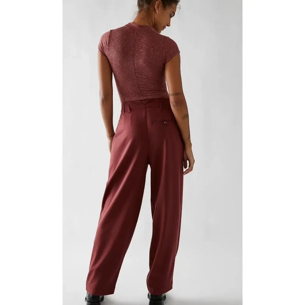 New FREE PEOPLE Calla Tailored Mid-Rise Trousers $108 SIZE 4 Garnet Straight